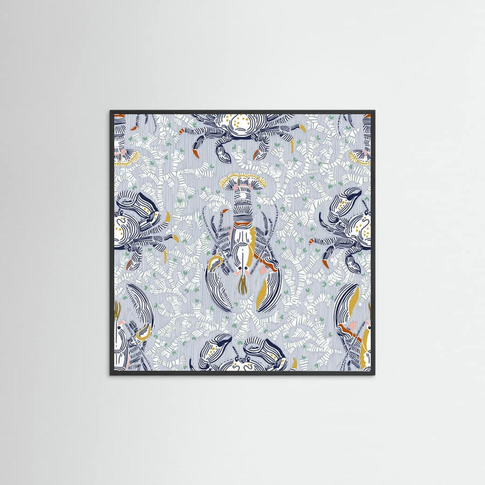Affiche Lobster and crab coastal nostalgia grey pattern – affiche et impression d’art