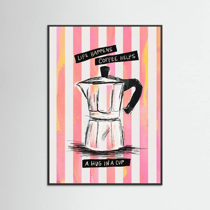 Mocca Coffee on Stripes - Hug in a Cup Poster – poster and art print