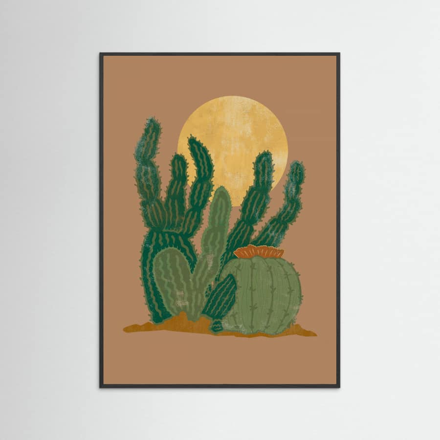 Black Wood Modern Americana Cactus Poster