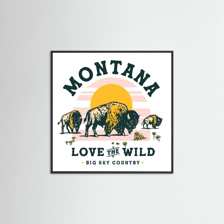 Black Wood Montana Buffalo Art: Love The Wild Poster