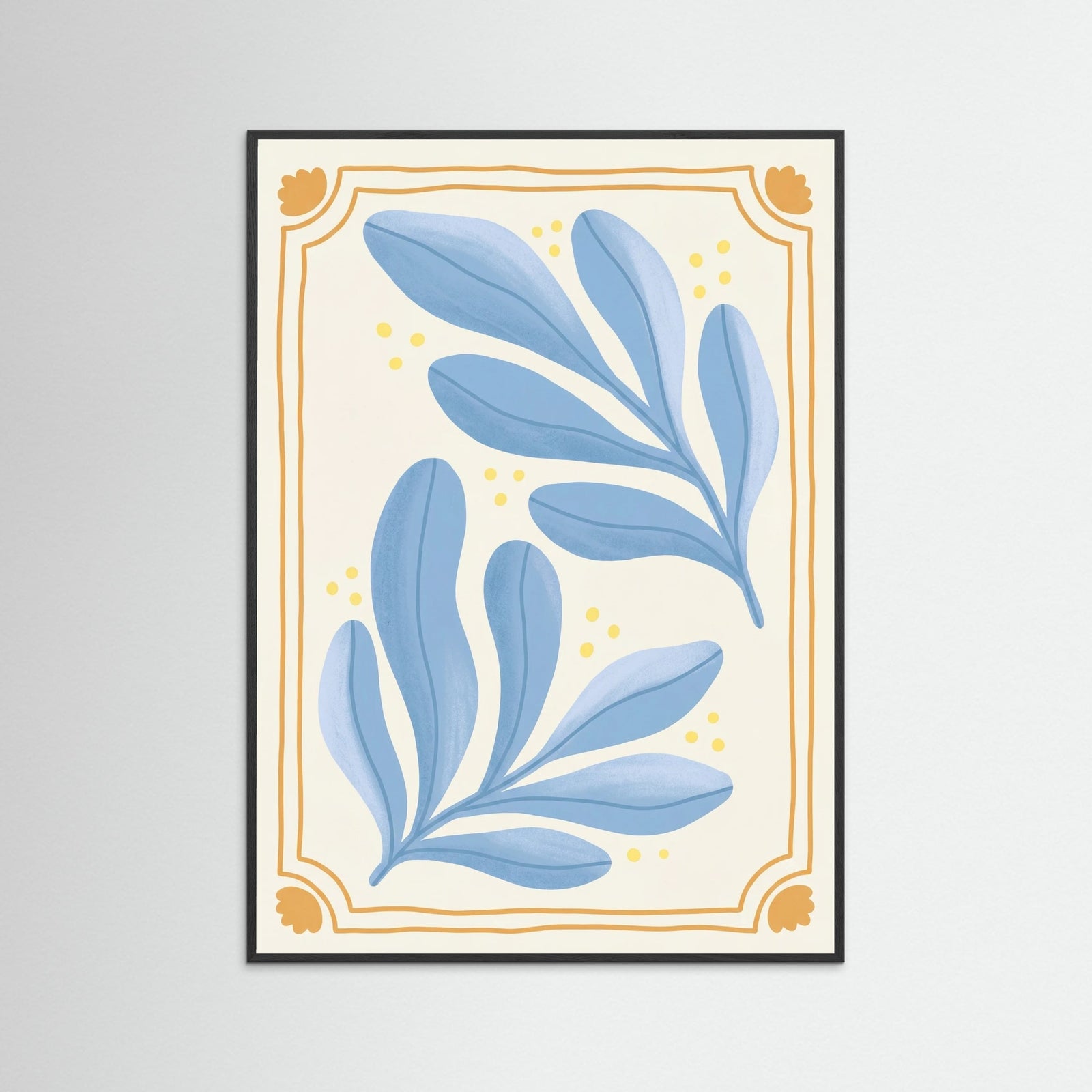 Black Wood Organic Blue Blooms