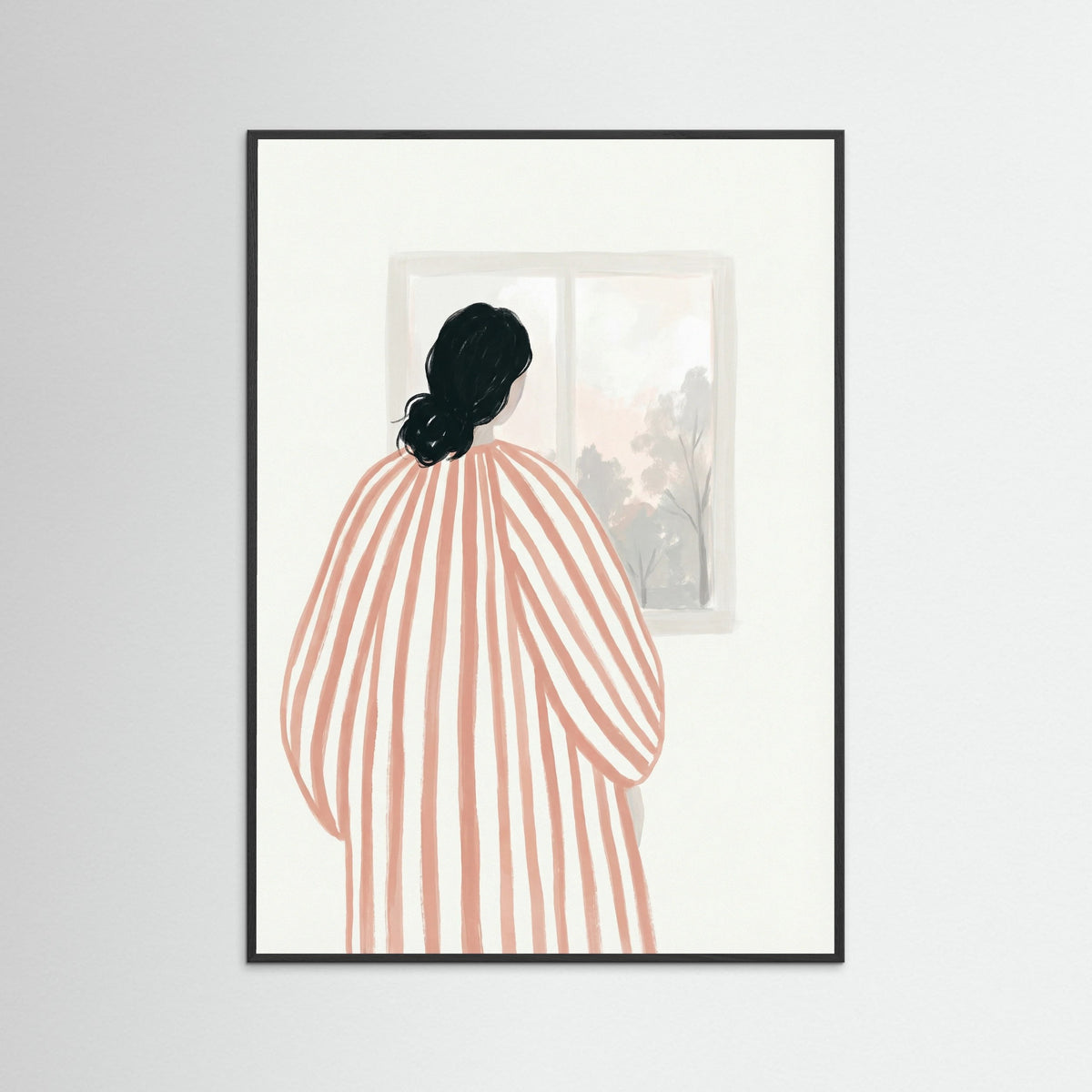 Black Wood Pensive Striped Figure