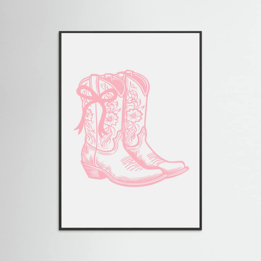 Pink Cowgirl Boots with Bow Poster – plakat og kunsttryk