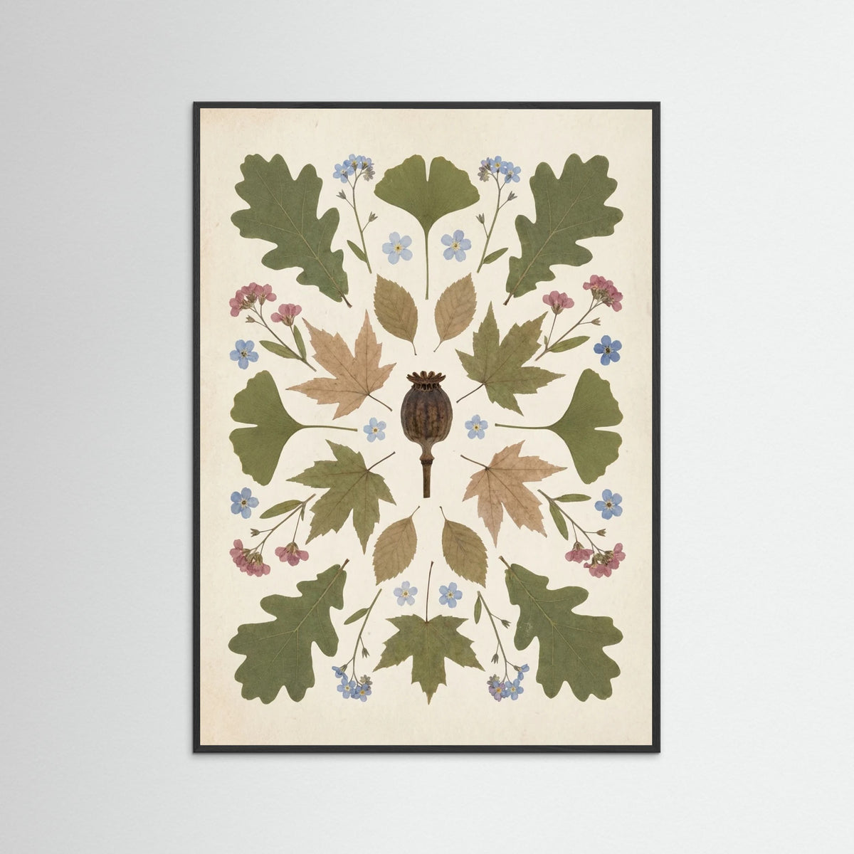 Black Wood Pressed Garden Blooms