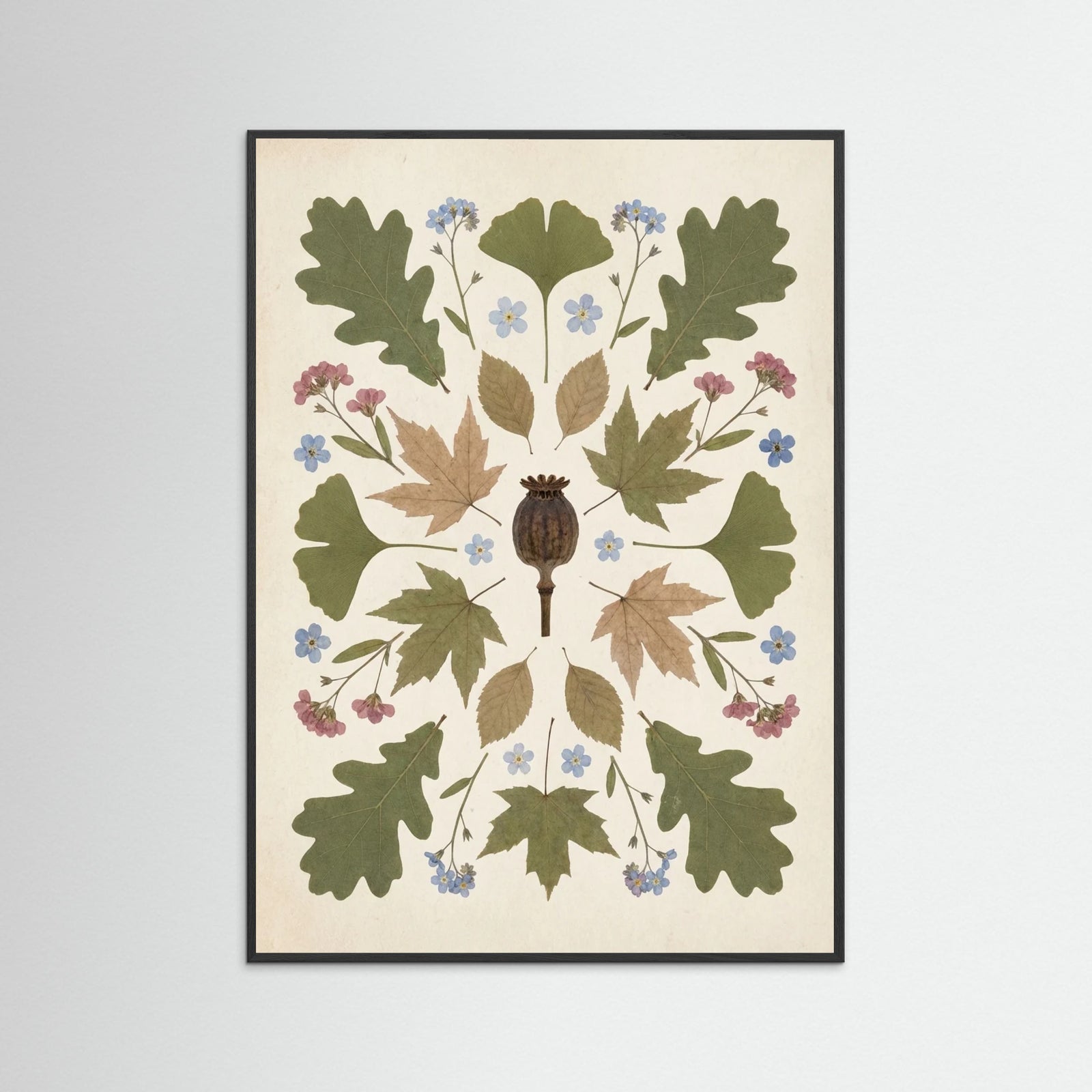 Black Wood Pressed Garden Blooms