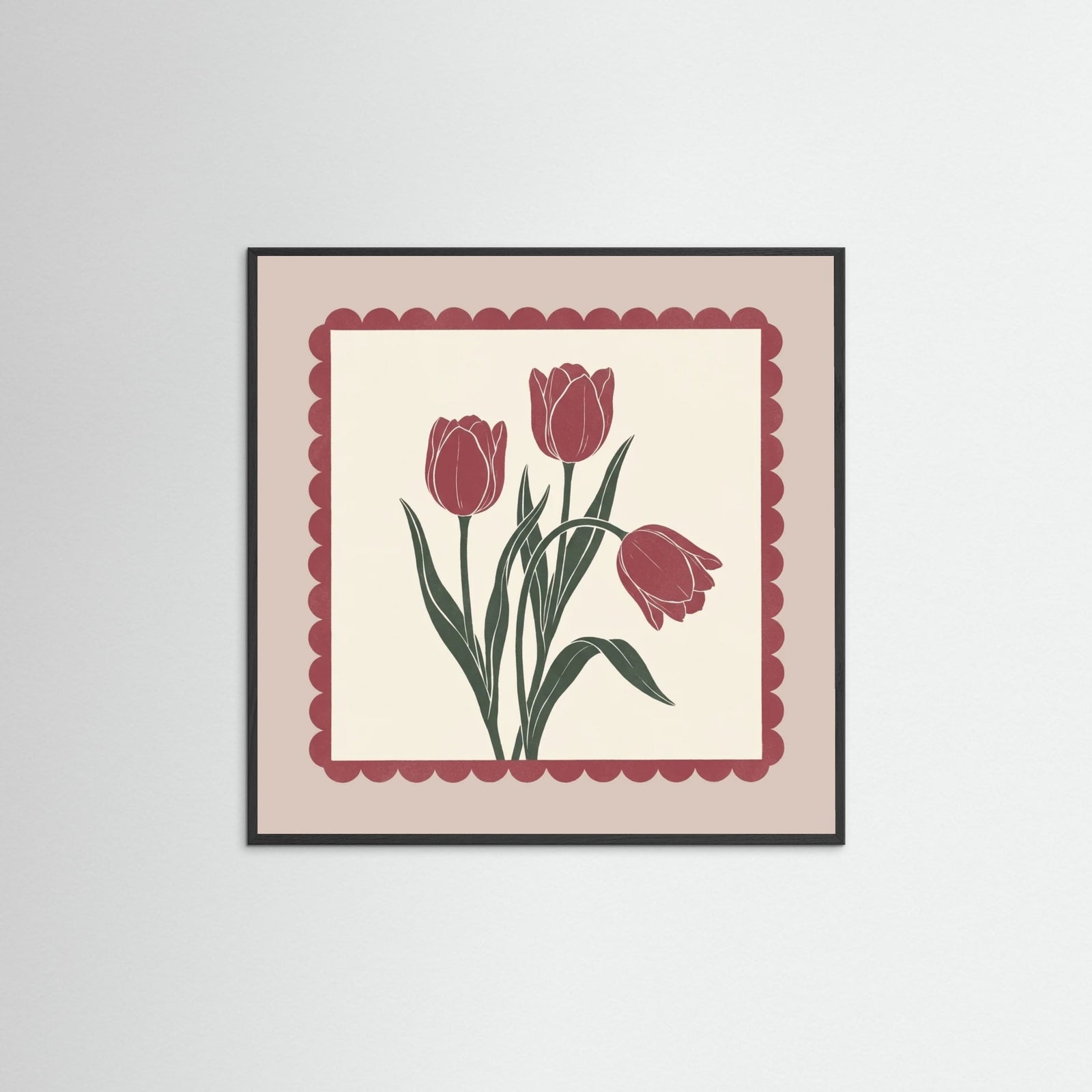 Black Wood Square Crimson Bloom
