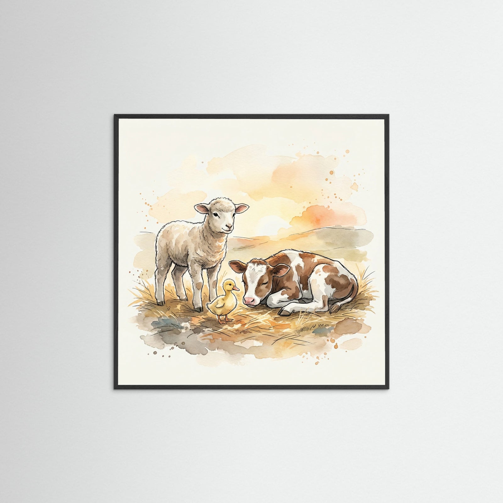 Black Wood Square Farm Animal Medley