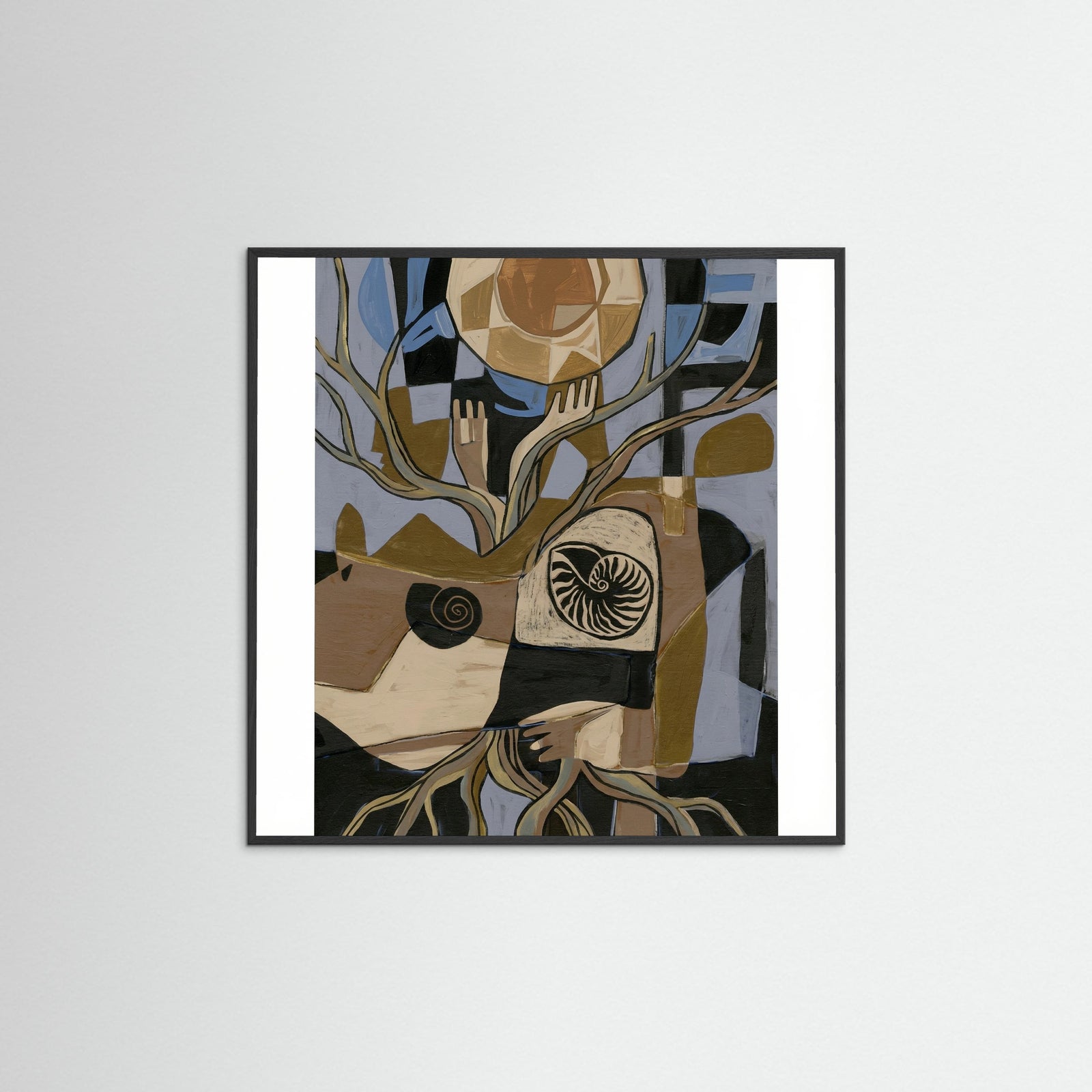 Black Wood Square Figurative Spirals