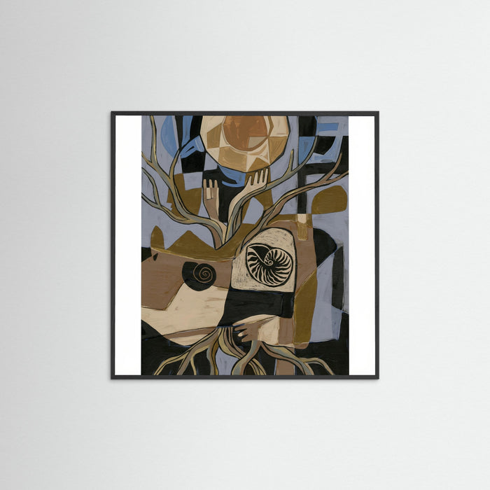 Black Wood Square Figurative Spirals