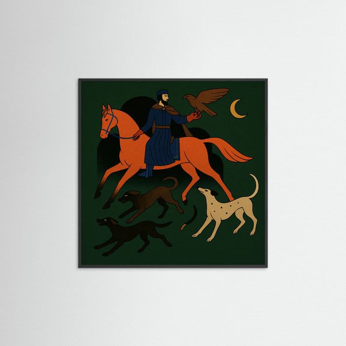 Black Wood Square Medieval Hunting Scene
