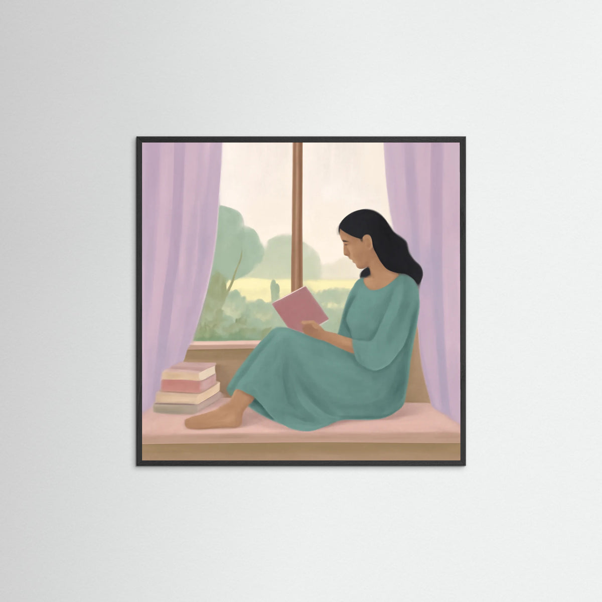 Black Wood Square Peaceful Reading