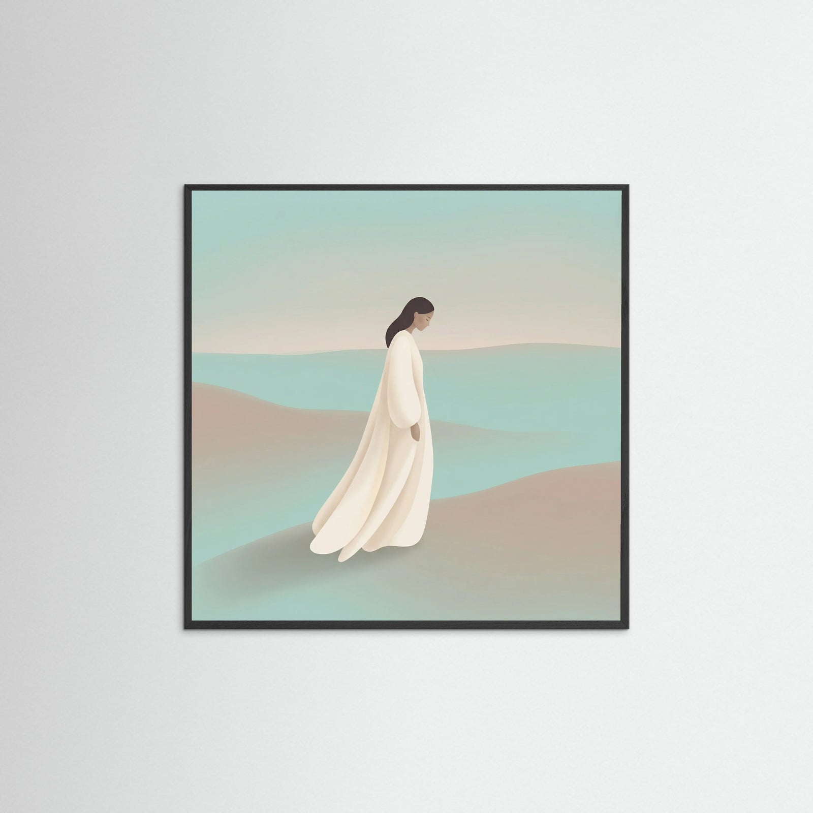 Black Wood Square Quiet Contemplation Blue