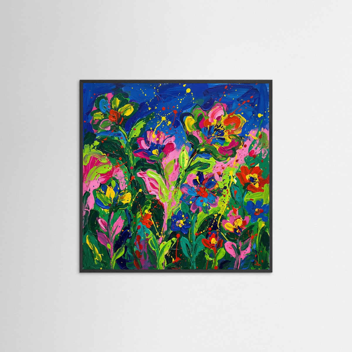 Black Wood Square Vibrant Floral Portrait