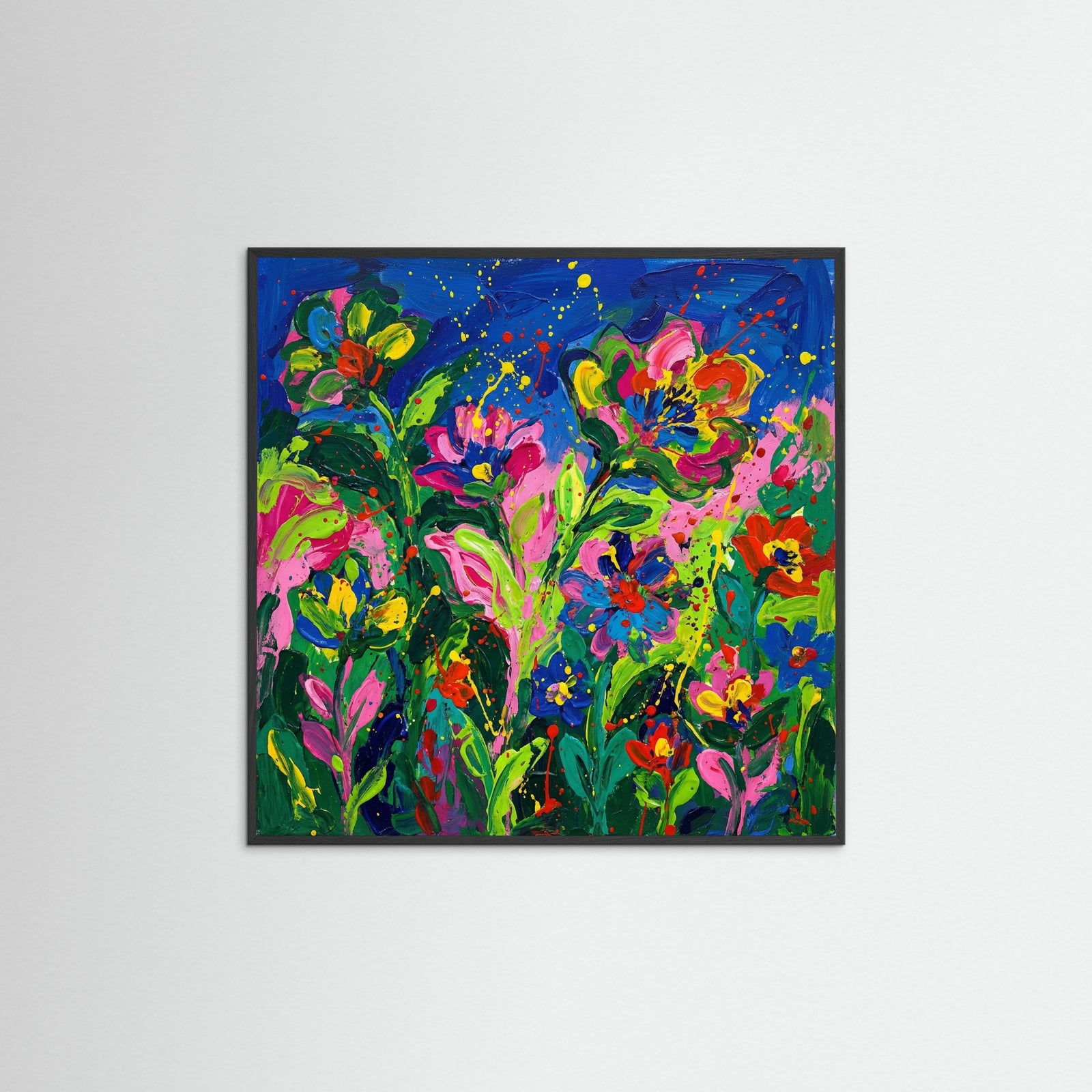 Black Wood Square Vibrant Floral Portrait