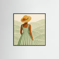 Black Wood Square Woman in Hat