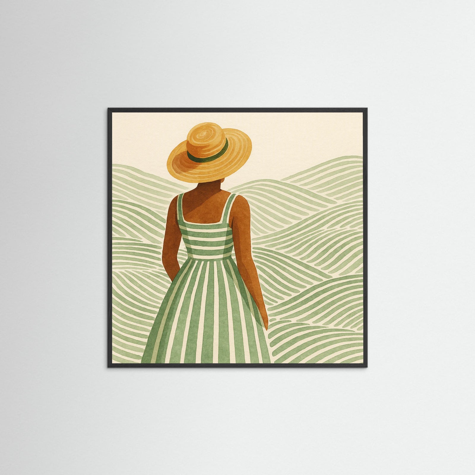 Black Wood Square Woman in Hat