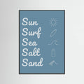 Sun Surf Sea Salt Sand Dark Blue Poster – Poster und Kunstdruck