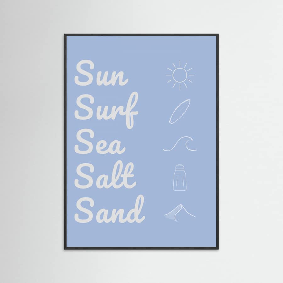 Sun Surf Sea Salt Sand Light Blue Poster – plakat og kunsttryk