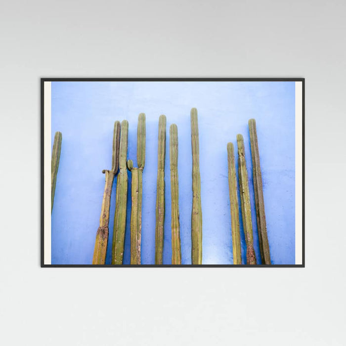 Black Wood Tall Cacti on Blue | Oaxaca Mexico Travel Poster