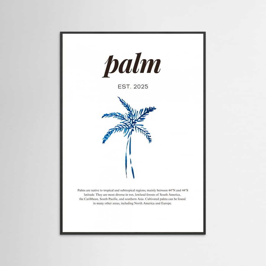 Tropical Palm Tree Poster | Aesthetic Blue Decor with Modern Coastal Style – plakat og kunsttryk