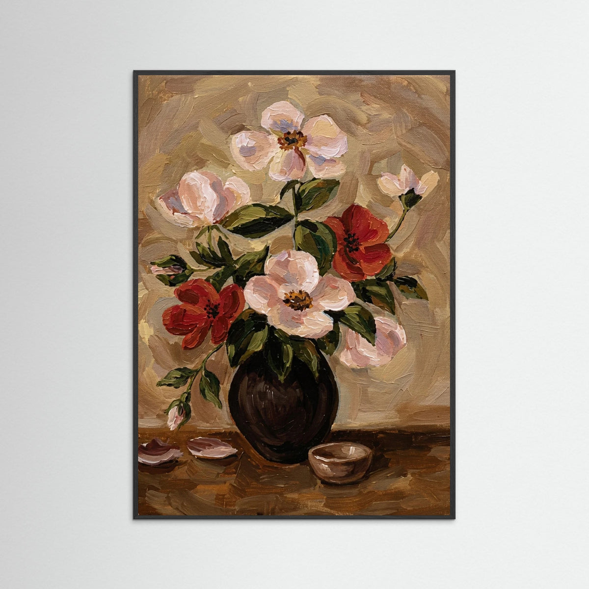 Black Wood Vase of Blooms