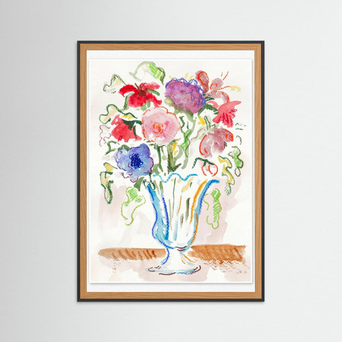 Black Wood Vibrant Floral Still Life