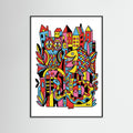 Black Wood Vibrant Folk Faces