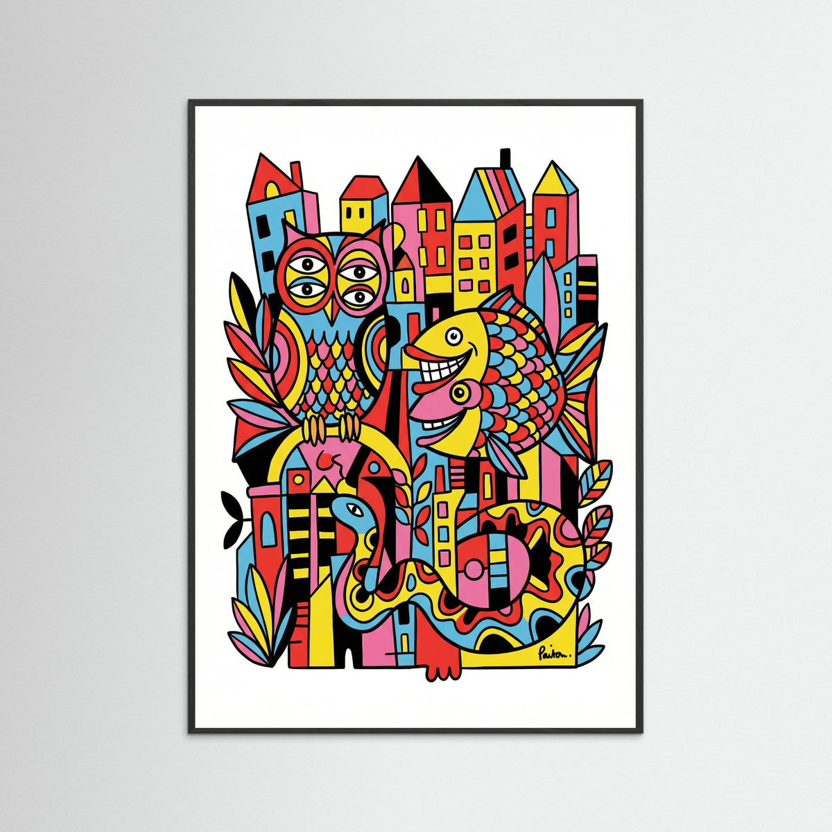 Black Wood Vibrant Folk Faces
