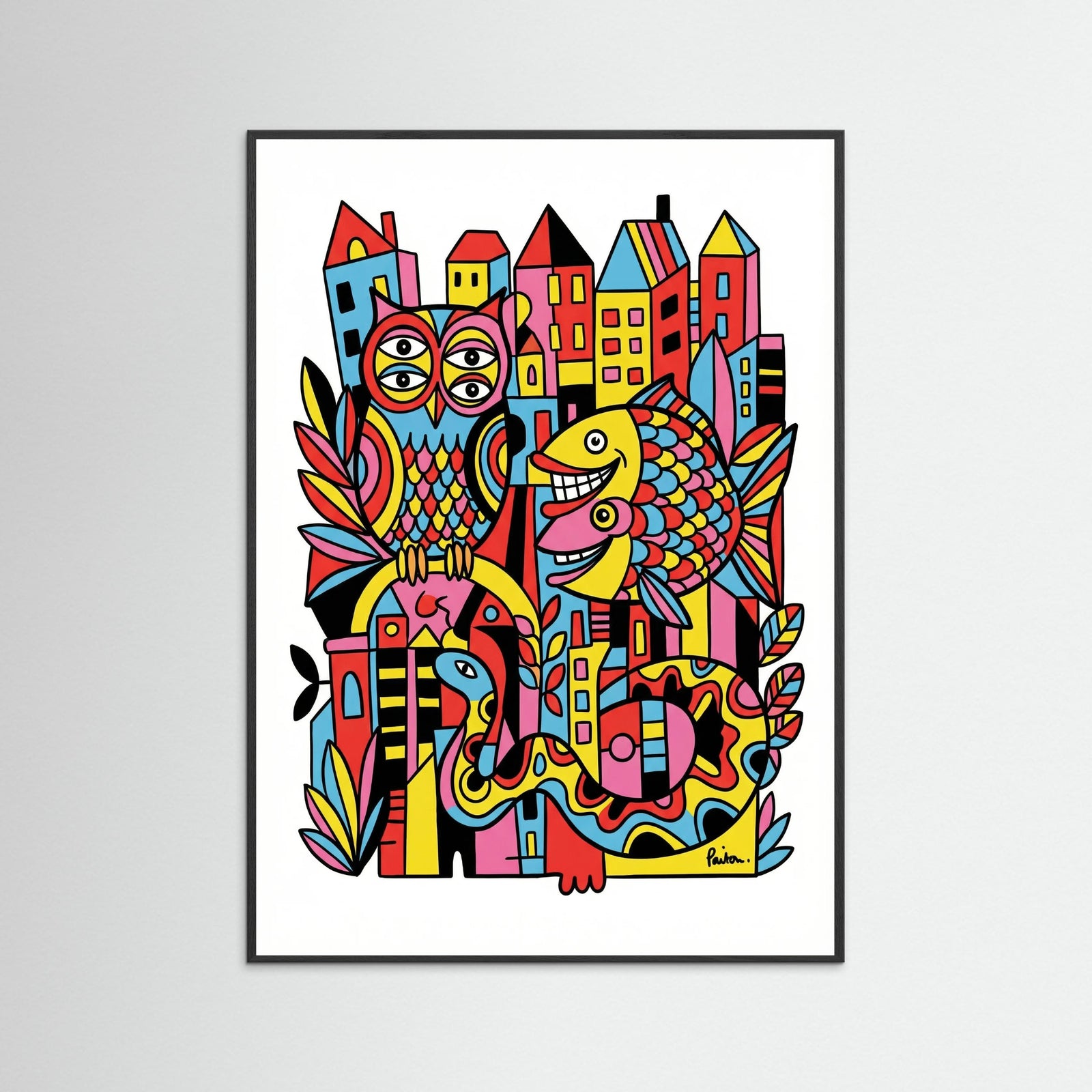 Black Wood Vibrant Folk Faces