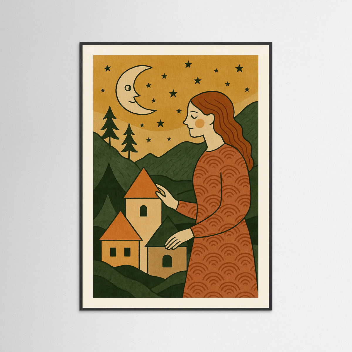 Black Wood Woman and Horses