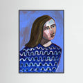 Poster Woman in Blue Sweater Naive Portrait Figurative – poster e stampa artistica