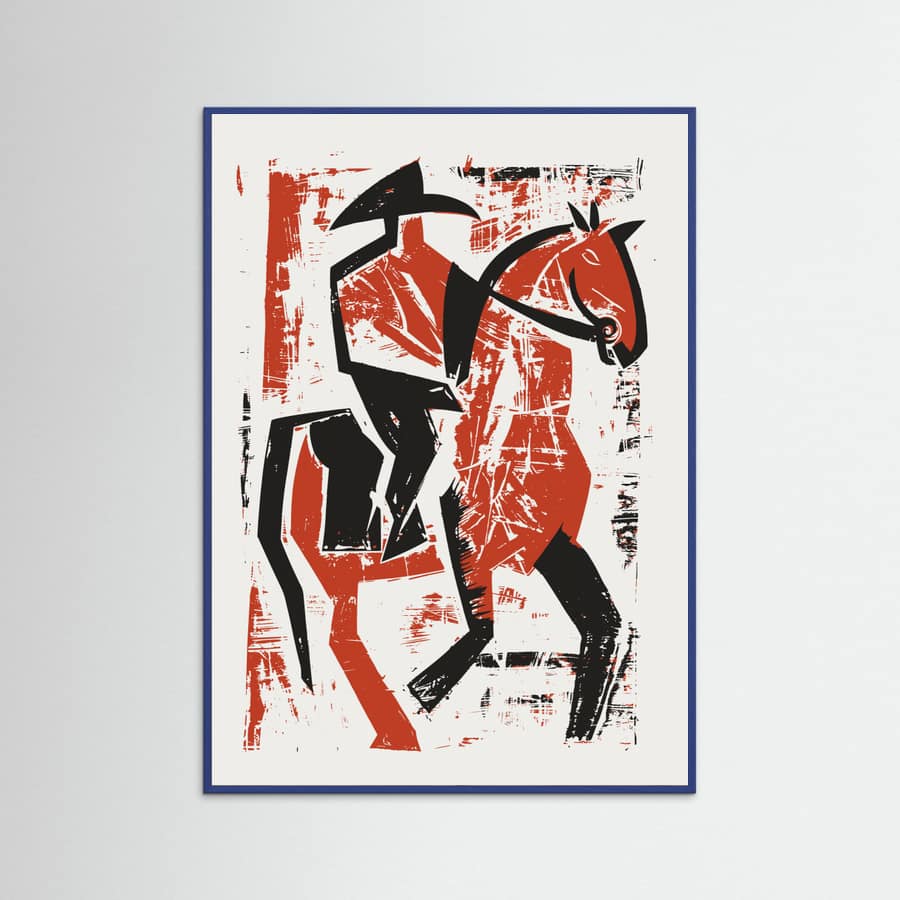 Blue Wood Abstract Horse Rider Poster