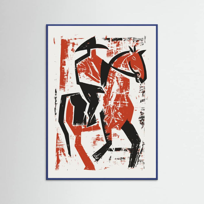 Blue Wood Abstract Horse Rider Poster