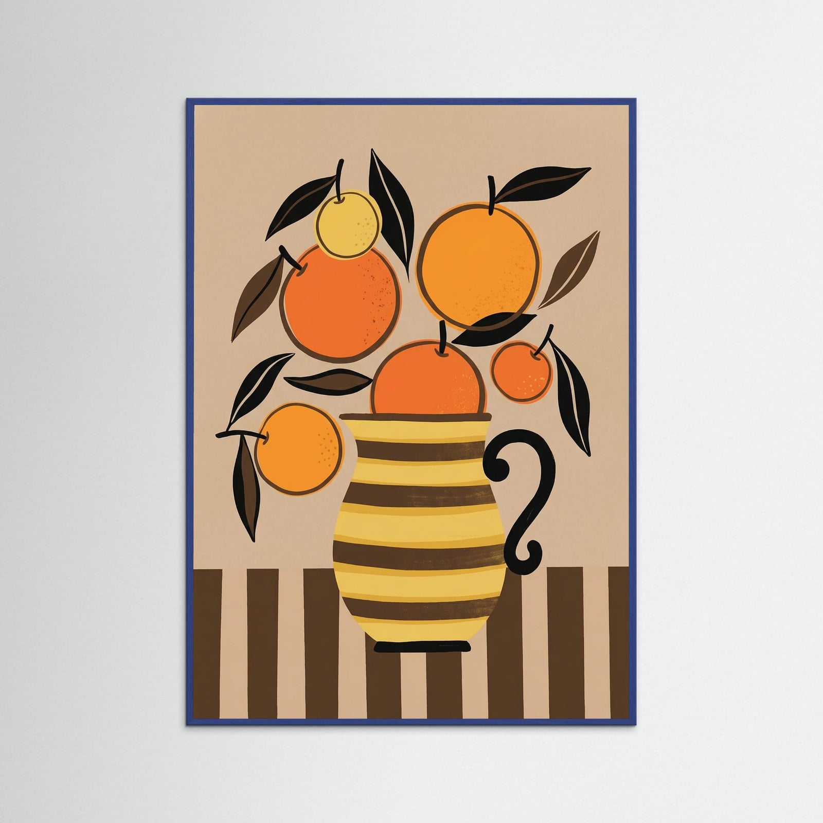 Blue Wood Abstract Orange Vase