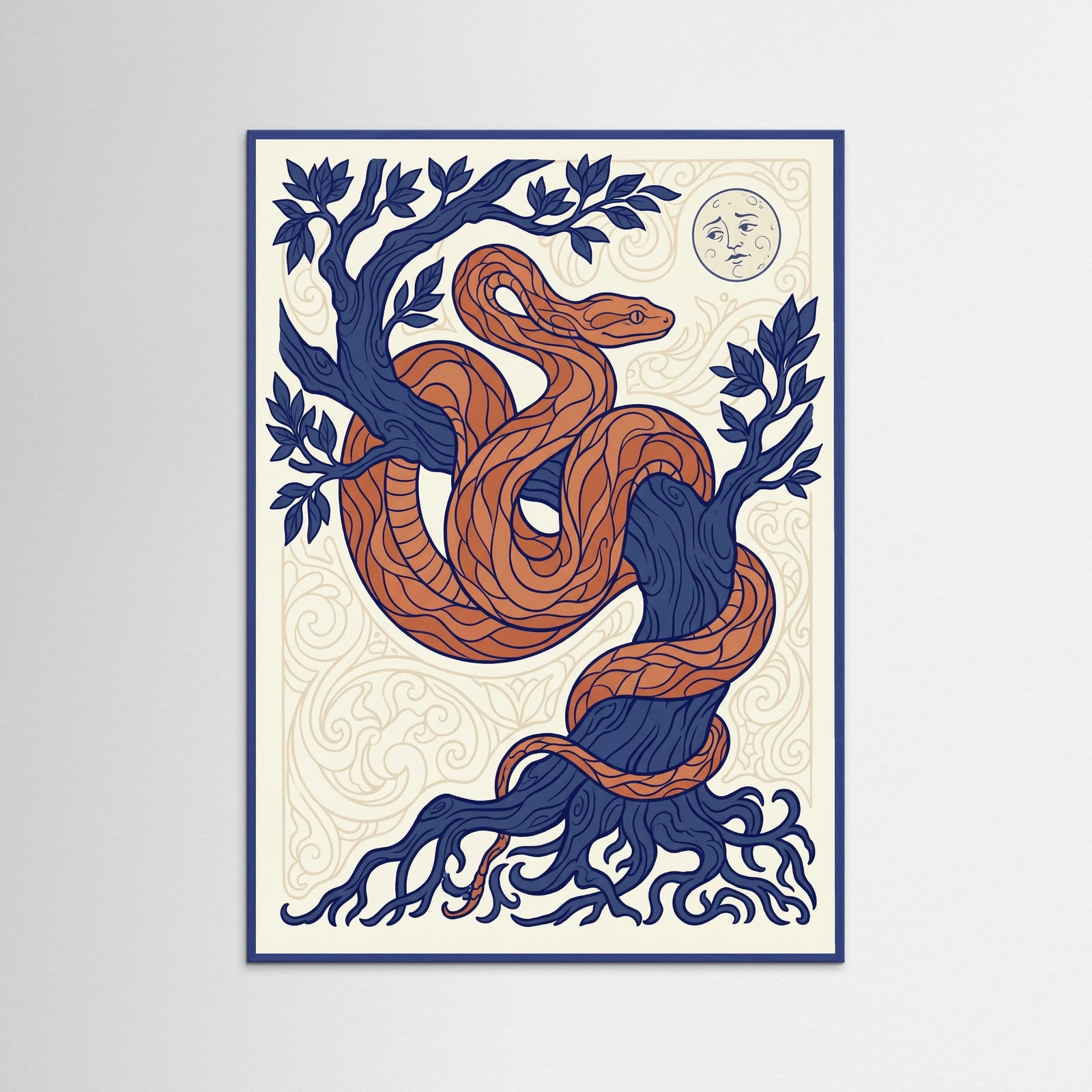 Blue Wood Art Nouveau Whimsy