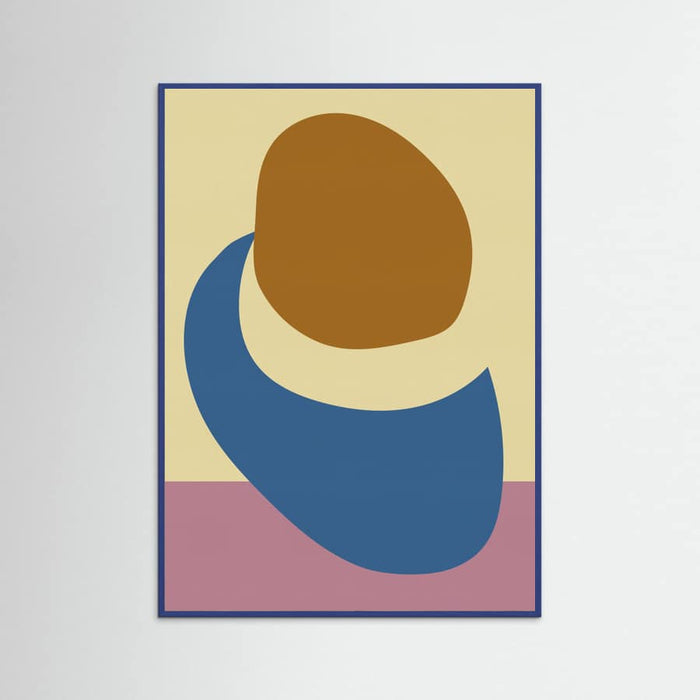 Blue Wood Balanced Stones in Blue , Butter Yellow and Terra Poster