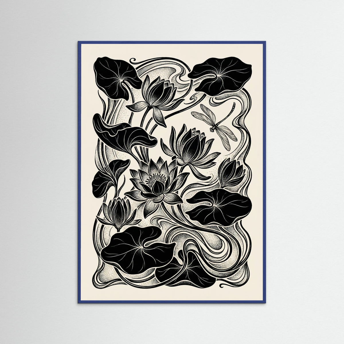 Blue Wood Beardsley Floral Nouveau