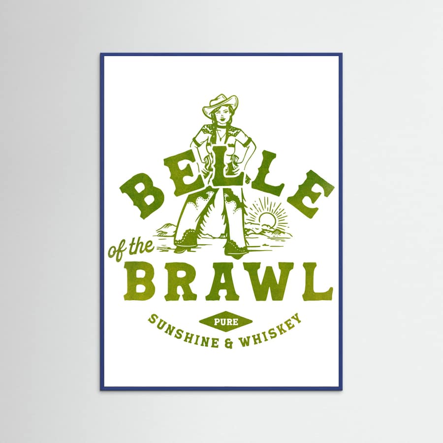 Blue Wood Belle Of The Brawl Cowgirl Wall Art Poster