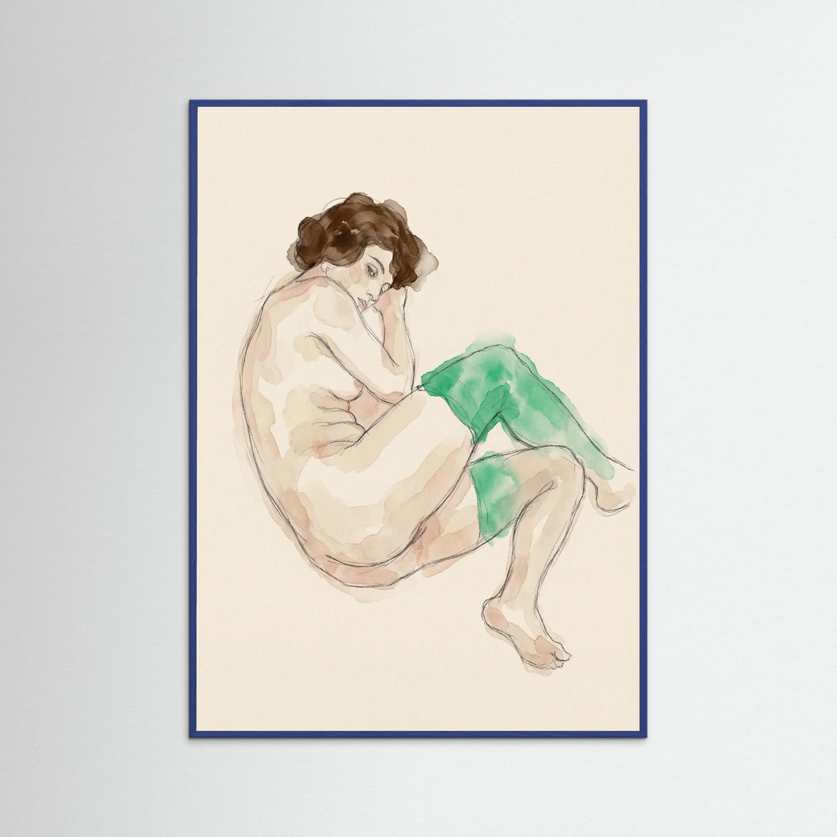 Blue Wood Bending Nude Study