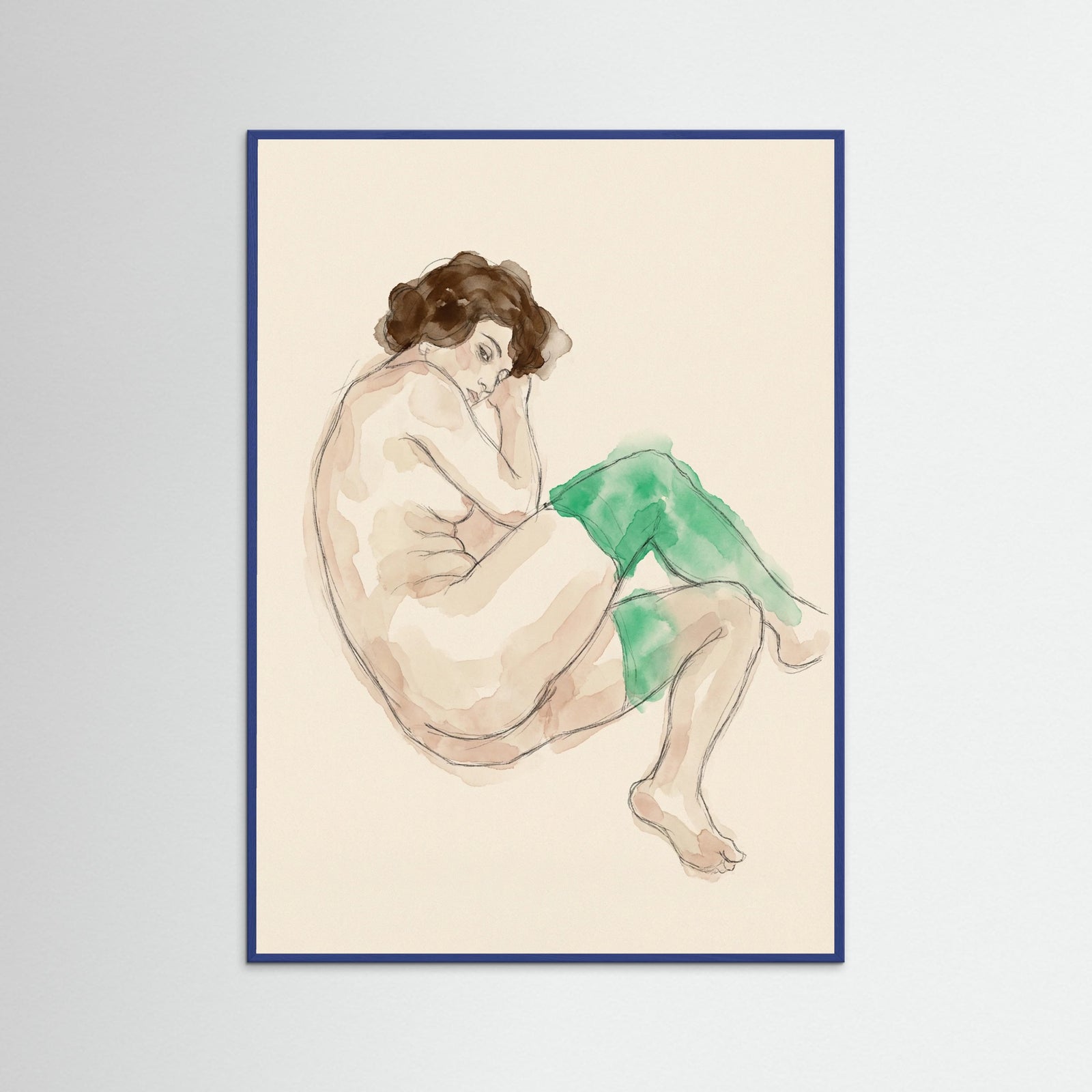 Blue Wood Bending Nude Study