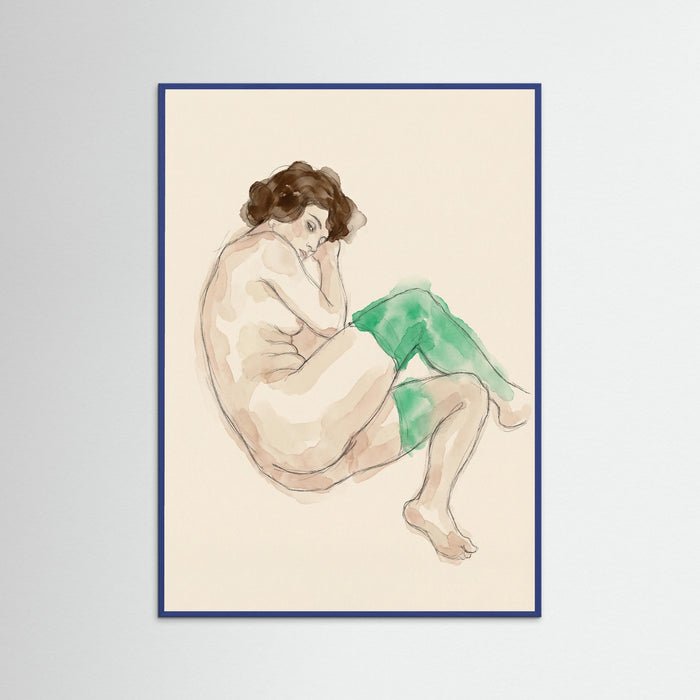 Blue Wood Bending Nude Study
