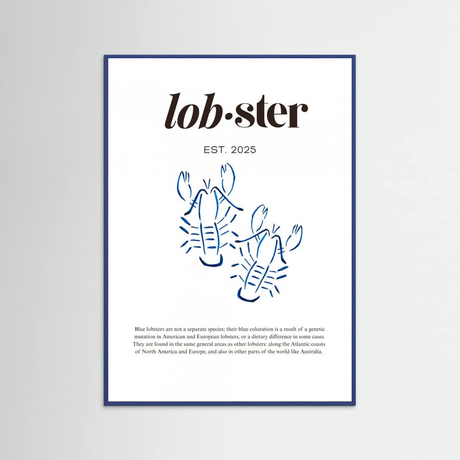 Póster Blue Lobster Poster | Minimalist Coastal Art with Seafood Illustration – póster e impresión artística
