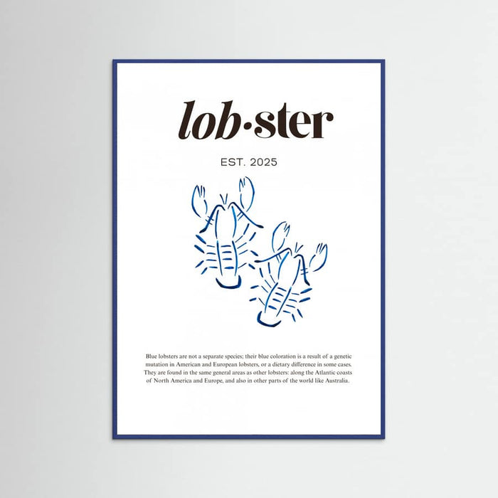 Póster Blue Lobster Poster | Minimalist Coastal Art with Seafood Illustration – póster e impresión artística