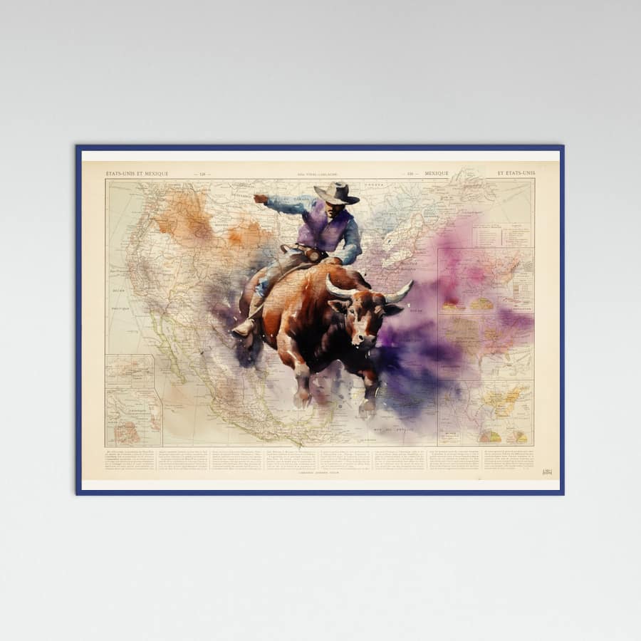 Blue Wood Bull Rider Poster