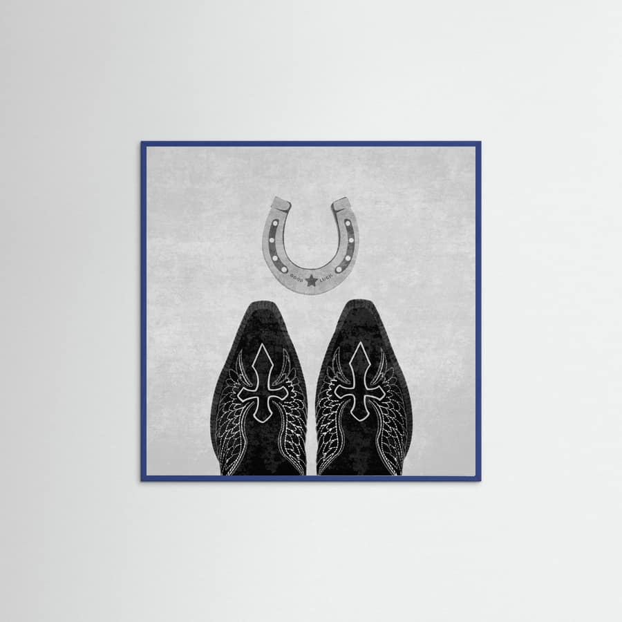 Affiche Bw Cowboy Boots and Horseshoe – affiche et impression d’art