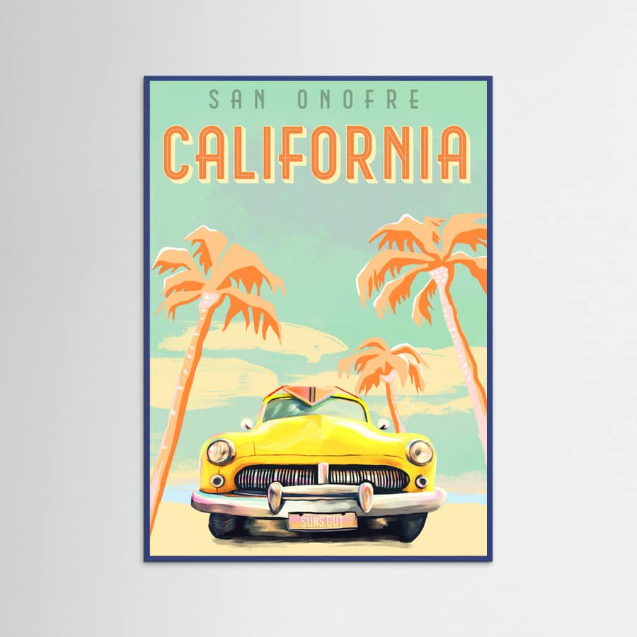 Blue Wood California Surf Poster