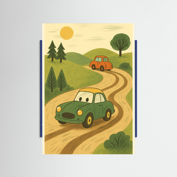 Blue Wood Cartoon Racecars