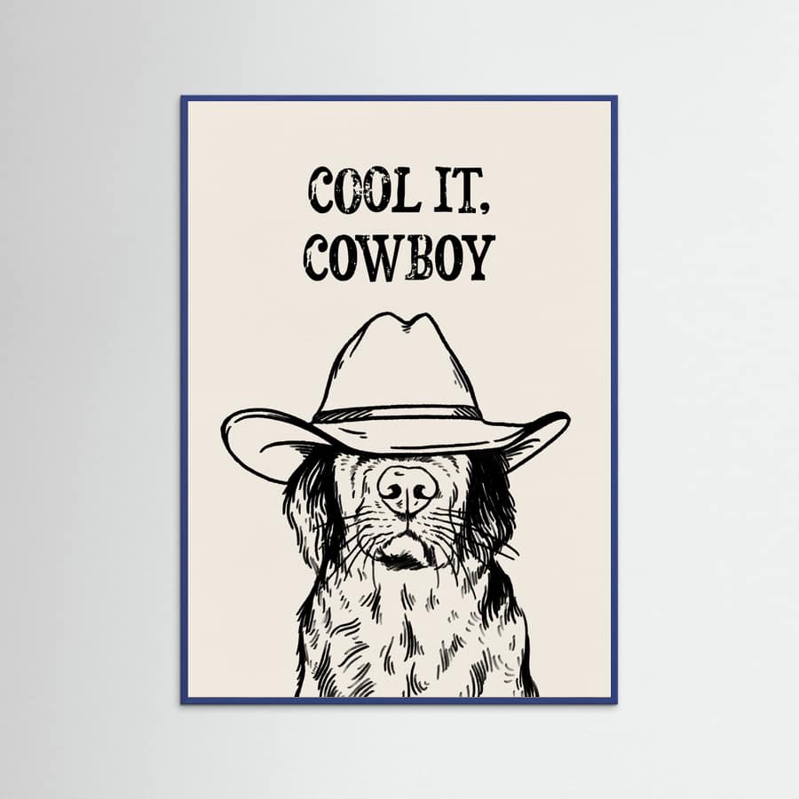 Blue Wood Cool it Cowboy Black Poster