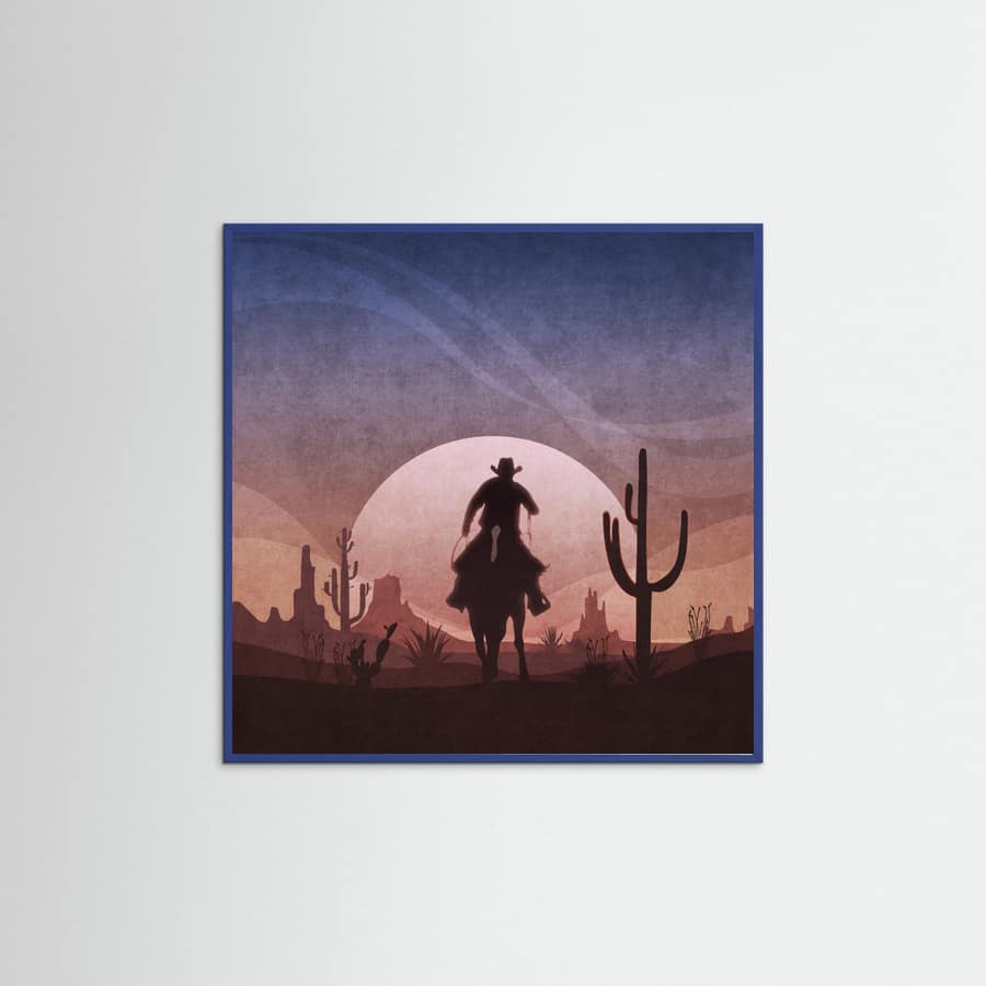 Blue Wood Cowboy Sunset Poster