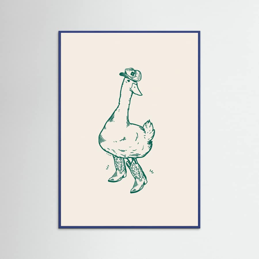 Blue Wood Duck wearing Western Boots in green Poster